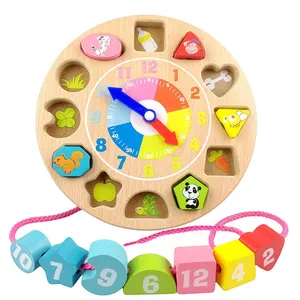 Blocs de tri de chiffres en forme d'horloge en bois, horloge d'enseignement, jouets d'apprentissage éducatifs, jouets en bois