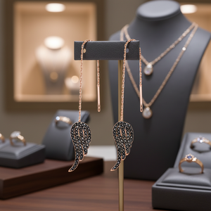 Pendientes de plata de ley 925 con diseño de alas para mujer, joyería turca hecha a mano con piedras de circonita negra - Product Image 3
