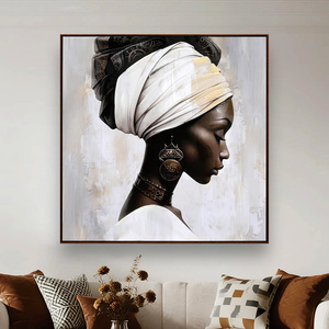 Dipinto Etnico di Donna Africana con Turbante Bianco e Gioielli Tribali, Quadro Decorativo da Parete - Product Image 2