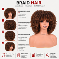 Perruque synthétique courte afro bouclée Sizhijin modèle 96 marron, avec frange, résistante à la chaleur, aspect naturel, pour femmes - Vente en gros usine