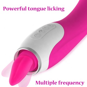 Nuovo <span class=keywords><strong>Dildo</strong></span> a Doppia Testa con Funzione di Leccata per Donne, Stimolazione del Punto G e Clitoridea, Impermeabile, Ricaricabile USB, 10 Modalità - Product Image 5