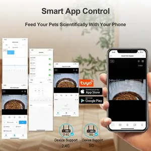 Tuya - Modelos explosivos para cães e gatos, aplicativo inteligente com controle remoto e câmera, alimentador automático com microchip para animais de estimação, com wi-fi, modelo inteligente para celular