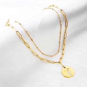 Collar de Doble Capa con Colgante de Diamante en Forma de Cara, Chapado en Oro de 18k, Joyería Personalizada de Acero Inoxidable para Mujer - Product Image 2