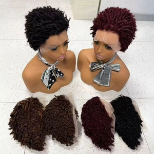 Peluca Corta Afro Rizada <span class=keywords><strong>de</strong></span> <span class=keywords><strong>Cabello</strong></span> <span class=keywords><strong>Humano</strong></span>, Tejida a Mano, Color Marrón Oscuro, Transparente, Pequeña, 13*4 Frontal - Product Image 1