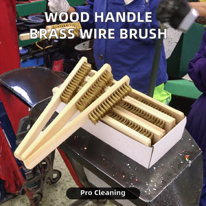 Cepillo de alambre de latón con mango de madera, longitud de cerdas de 15 mm, para pulido, lijado y limpieza de superficies/interiores de dispositivos industriales, 6x16 filas - Product Image 2