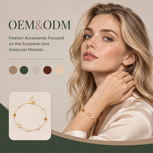 Wholesale Round <b>Pearl</b> Citrine Gold Plated Stainless Steel Thin Chain Double Ring <b>Bracelet</b> Gentle <b>Women</b> Daily Wear Jewelry Custom - Product Image 1