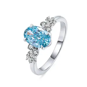 Provence-Edelstein 14K-Weißes Gold 2CT ausgefallener intensiv blauer Diamant oval Brillantschnitt Lab-Großer CVD-Verlobungsring