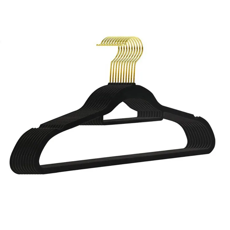50 Set Black Velvet Hanger Space-Saving Anti-Slip Notches Metal Plastic Fabric for Wardrobe Cloths Clothes Hanger Velvet Hanger