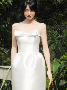 <span class=keywords><strong>Robe</strong></span> de mariée courte blanche style français, coupe mini, avec nœud illusion et jupe bouffante, collection Note of Love - Product Image 4