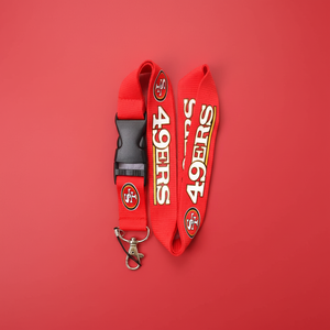 Lanière de téléphone détachable en polyester jacquard rouge des San Francisco 49ers avec crochet - <span class=keywords><strong>Porte</strong></span>-clés officiel <span class=keywords><strong>PSG</strong></span> et <span class=keywords><strong>porte</strong></span>-badge - Product Image 1