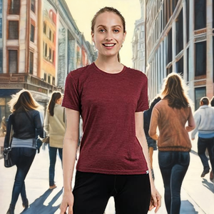 Camiseta de algodón peinado con elastano para mujer, de manga corta, corte ajustado, transpirable, ecológica, anti-bolitas, casual, lisa y teñida. - Product Image 2