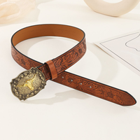 Correa de Cinturón con Diseño de Grabado Personalizado y Hebilla de Placa Grande de Aleación con Cabeza de Toro, Cinturones de PU Estilo Western Vintage para Hombre