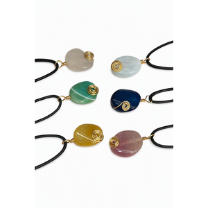 Kalung Liontin Batu Permata Berlapis Kawat dengan Spiral Emas, 6 Varietas Kristal, Tali Hitam, Perhiasan Boho - Product Image 1