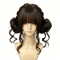 Perruque tressée double couche brun foncé avec longue frange et cheveux bouclés. Il est parfait pour le style Lolita et les jeux de rôle.