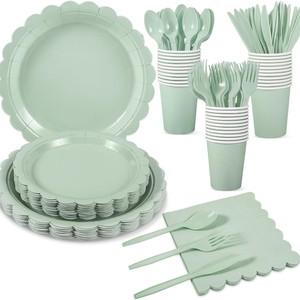 Vaisselle en papier en forme <span class=keywords><strong>de</strong></span> vague en dentelle vert sauge pour les fêtes d'<span class=keywords><strong>anniversaire</strong></span> des enfants Articles <span class=keywords><strong>de</strong></span> vente chauds comprenant des assiettes Tasses Saint Valentin - Product Image 5