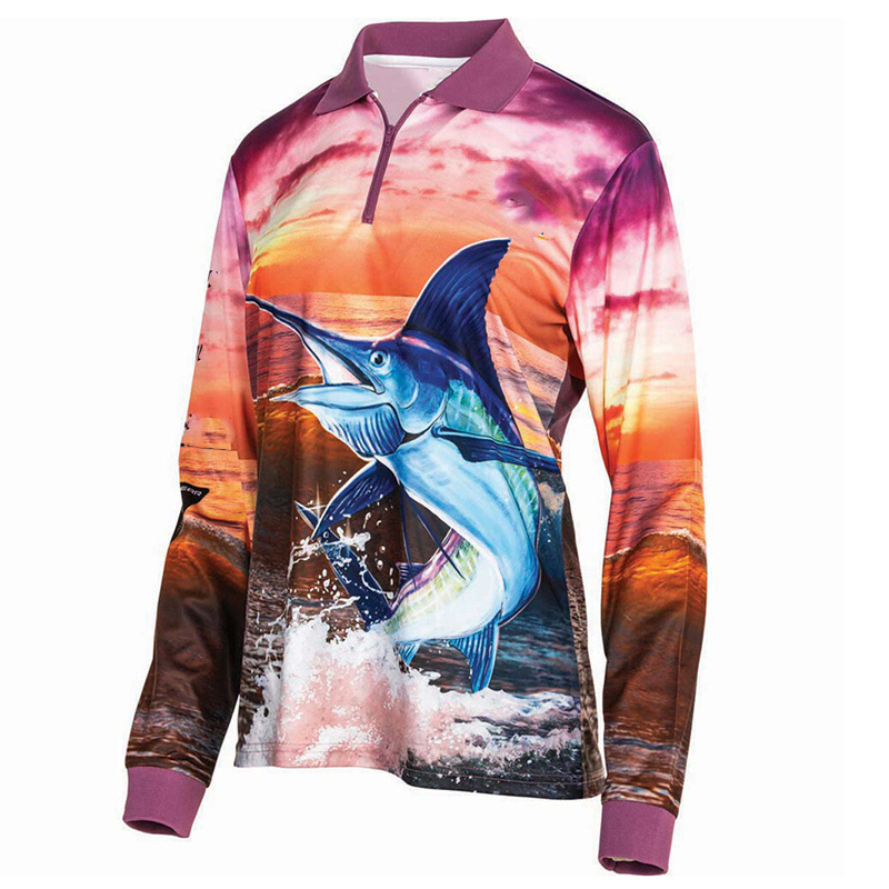 2020 New Arrival Recycled Customize Sublimation UV Long Sleeve Fishing Shirt Flexible Comfortable Zipper Women Fishing Shirt