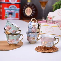 Ensemble tasse et soucoupe à café en céramique de style européen avec motif floral, emballage en boîte cadeau, impression de logo disponible