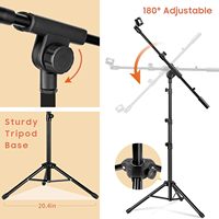 Trépied Microphone Stand Arm Floor Mic Stand Heavy Duty avec Base de jambe pliante Bras télescopique réglable Haute extensible