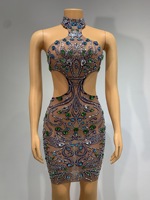 Nouvelle robe en gaze ornée de strass, sexy, à col halter et dos nu, idéale pour les spectacles sur scène