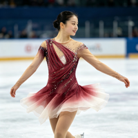 Robe de patinage artistique drapée à dos ouvert, dégradé bordeaux et blanc, avec strass et maille, pour concours de danse sur glace