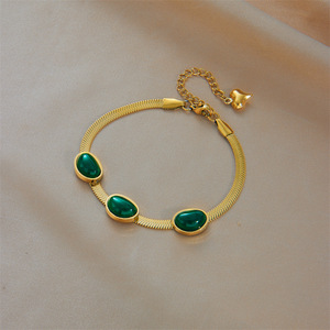 European American Fashion Emerald Titanium Steel Chain Bracelet Gold Color Gift Jewelry B688 - Product Image 2
