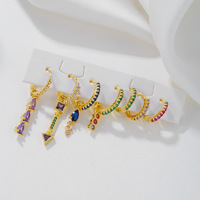 Ensemble de boucles d'oreilles créoles de style Ins en laiton en or 18 carats avec boucles d'oreilles en zircon coloré, boucle d'oreille luxueuse et élégante pour femme
