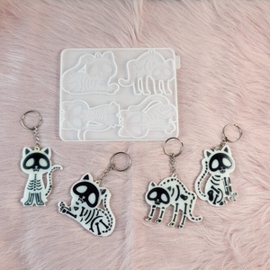 แม่พิมพ์หล่อเรซินทำด้วยมือสำหรับเครื่องประดับตกแต่งแบบทำมือสไตล์อินสก์ท็อปซิลิโคนโครงกระดูกจี้แมว X0057 - Product Image 3