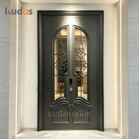 Porte d'entrée principale extérieure en aluminium moulé de style européen de luxe avec panneau de verre cintrée pour villa résidentielle