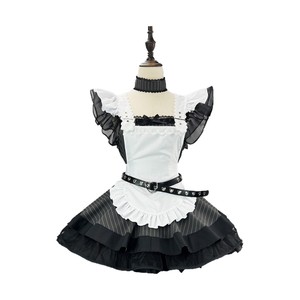 Retro Black White Striped Lolita Maid Outfit With Apron And Headband Cosplay Dress For Women Spring 2025 - Product Image 5