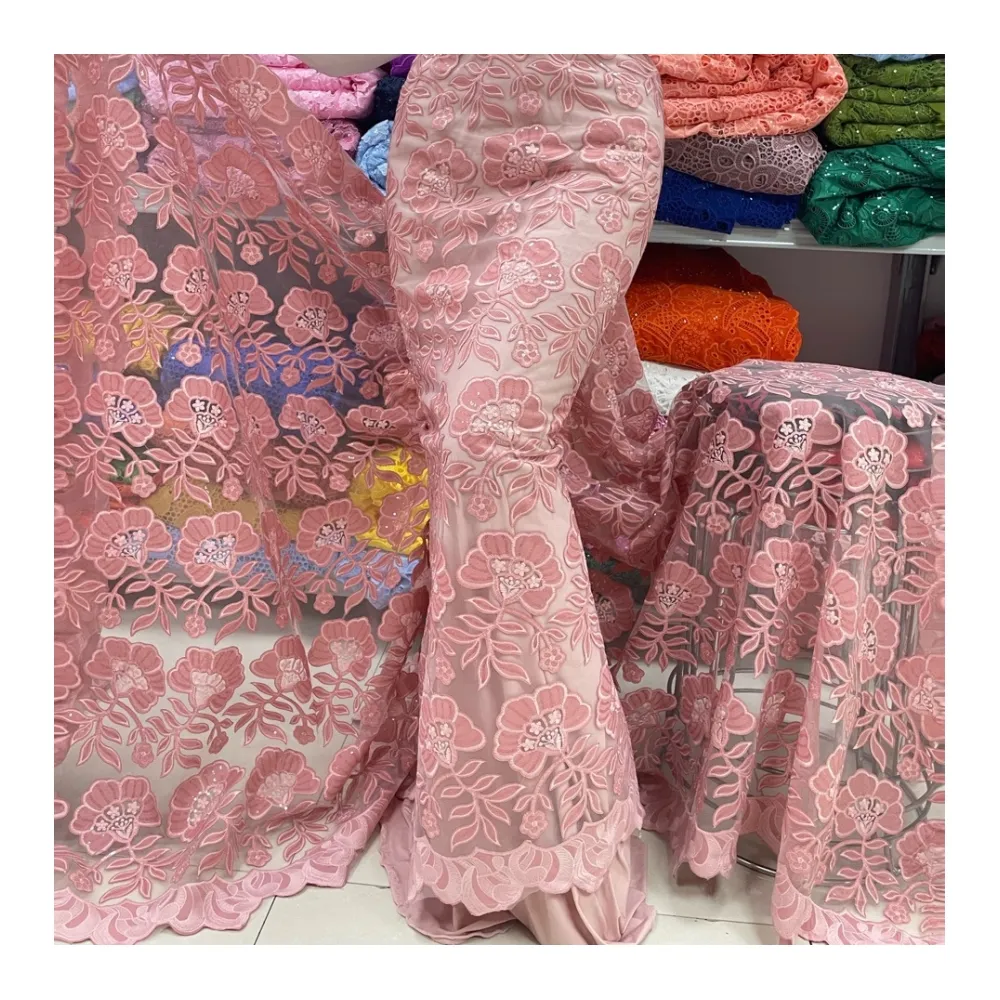 Preço de afinidade tecido de renda suíça voile africano tecido de tule bordado de flores nigeriano para vestido de noite de casamento
