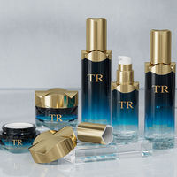 Nouvelle conception, ensemble d'emballages cosmétiques pour soins de la peau, flacon pompe en verre bleu 100ML 120ML pour lotion corporelle, pot de forme plate 30ML 50ML avec compte-gouttes
