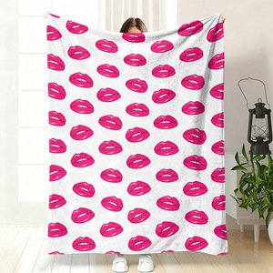 Manta de Franela Rosa con Estampado de Labios, Manta para Siesta, Súper Suave, Lavable a Máquina, para Cama, Sofá, Sillón, Impresión Personalizada, Venta al Por Mayor - Product Image 1