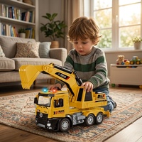Camion excavateur inertiel à l'échelle 1:16, avec lumières et sons, portes ouvrables, véhicule de simulation d'excavatrice pour garçons de 3 ans et plus