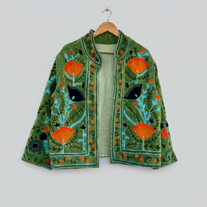 Chaqueta de terciopelo verde oliva de primera calidad, recién llegada, para mujer, estilo bohemio estético, tipo cárdigan, blazer, abrigo para mujer - Product Image 1