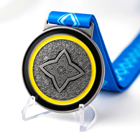Médaille en alliage de zinc plaqué argent mat, émail souple, motif étoile géométrique, sculpture artistique en relief 3D, pour le sport et la mode, en grande quantité
