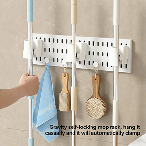 Organisateur mural en plastique sans perçage, rangement polyvalent pour salle de bain (balai et brosse à dents), décoration esthétique, solution gain de place - Product Image 3