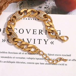 Bracelet en acier inoxydable <span class=keywords><strong>de</strong></span> style cubain, bijoux pour hommes, hip-hop, plaqué <span class=keywords><strong>or</strong></span> 18 carats, bracelet cubain épais en zircon, nez <span class=keywords><strong>de</strong></span> cochon - Product Image 2
