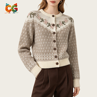 CG Vintage Fair Isle Blumen-Jacquard Strickjacke Rundhals Knopfleiste Kurze Strickjacke Weihnachten Winter Damen Strickwaren OEM ODM