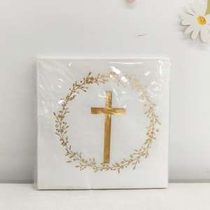 DAMAI - Artículos para Fiestas de Bautismo Cristianas, Cruz Dorada y Corona de Olivos, Platos Desechables, Platos de Papel, Vasos, Servilletas - Product Image 4