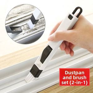 Crevice Gap <b>Cleaning</b> <b>Brush</b> with Dustpan Window Track Door Groove Cleaner Keyboard Corner Dust Remover Home <b>Cleaning</b> Tool - Product Image 2