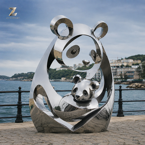 Statue de panda et d'ours en acier inoxydable finition miroir, sculpture géométrique mère et jeune pour la décoration de la cour de villa, de l'entrée d'hôtel - Product Image 6