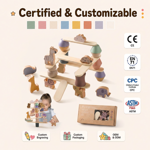 Bloques de Equilibrio de Madera con Logotipo Personalizado, Juguete de Apilamiento de Animales, Juego de Equilibrio Montessori para Niños Pequeños, Bloques de Equilibrio de Madera para Apilar - Product Image 1