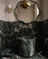 YUSHI Design moderne Verder Alpi vert cannelé marbre salle de bain évier personnalisable carré autoportant lavabo pour hôtel toilettes