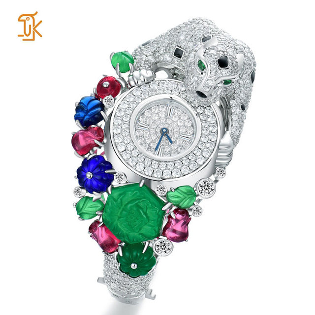 Jewelry Quartz Watch Women S925 Silver Swiss Movement 18K Gold Plated Luxury Panther Design 5A Zircon Bracelet Watch