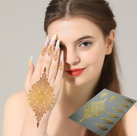 Autocollants de henné dorés, tatouages temporaires en papier doré résistants à l'eau pour femmes du Moyen-Orient, art corporel féminin