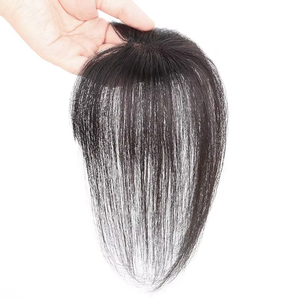 En gros, Topper capillaire indien Remy lisse avec frange droite, base en filet volumineuse, <span class=keywords><strong>2</strong></span> clips, pour couvrir les cheveux gris, petite perruque en forme de cœur de pêche, qualité supérieure 120% - Product Image 6