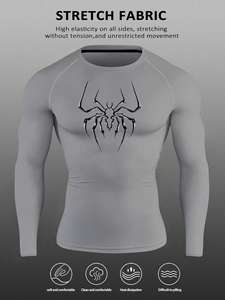 Nueva Camiseta de Manga Larga con Cuello Redondo y Estampado de <span class=keywords><strong>Araña</strong></span> para <span class=keywords><strong>Hombre</strong></span>, Tejido <span class=keywords><strong>El</strong></span>ástico Transpirable y Suave, Camiseta Deportiva Informal de Compresión para <span class=keywords><strong>Hombre</strong></span> - Product Image 4