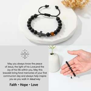 Pulsera de Acero Inoxidable con Cruz y Ojo de Tigre, Regalo de Primera Comunión, Confirmación o Bautismo para Niños, Diseño de Bandera Americana, Marca <span class=keywords><strong>P</strong></span>. BLAKE - Product Image 5