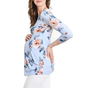 T-shirts de maternité personnalisables, doux et respirants, à manches longues, froncés, hauts décontractés amples pour femmes enceintes - Product Image 6