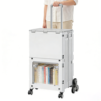 Chariot de courses pliable à double niveau blanc avec porte transparente et roues pour monter les escaliers